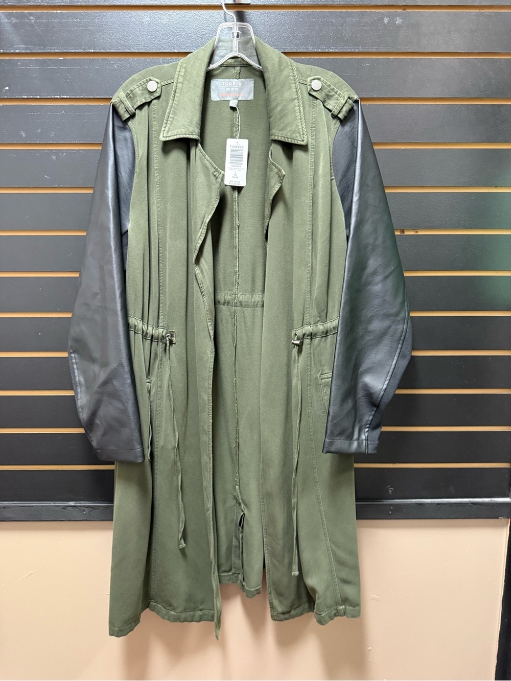 NWT Torrid Olive Green Twill Anorak Trench Jacket Faux Leather Sleeves Size 1X